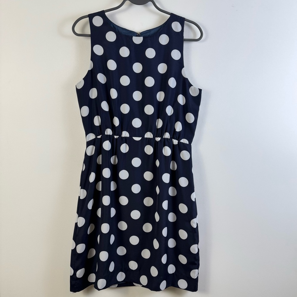 J.Crew Navy Polka Dot Sleeveless Dress Sz 6 Classic Fit & Flare Sundress Preppy